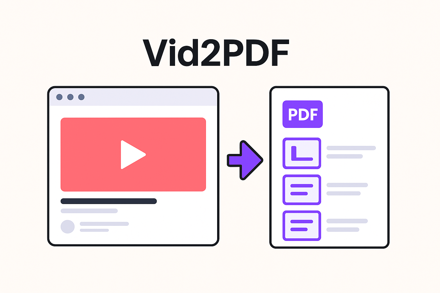 Vid2PDF application preview showing YouTube video conversion to LinkedIn PDF slides